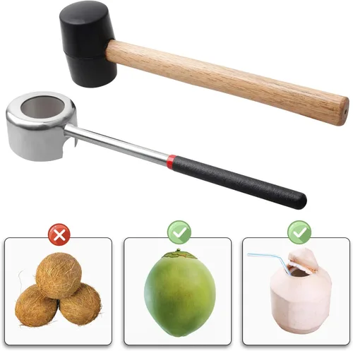 Miniatura 6 de Herramientas de abridor de coco con martillo, herramienta de coco joven súper segura y fácil de abrir, juego de abridor de coco de acero inoxidable