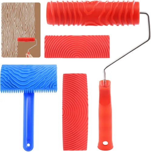 Miniatura 8 de Juego de herramientas de pintura de grano de madera MS6 MS17 MS18B Patrón de grano empítico de goma pintor de rodillos con mango, papel tapiz