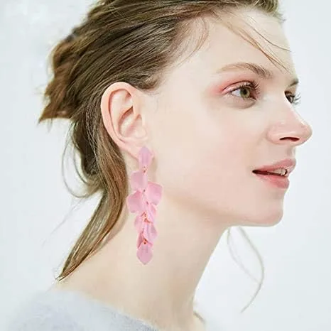 Miniatura 2 de Aretes largos de acrílico con pétalos de rosa, aretes bohemios de resina para regalos de mujer