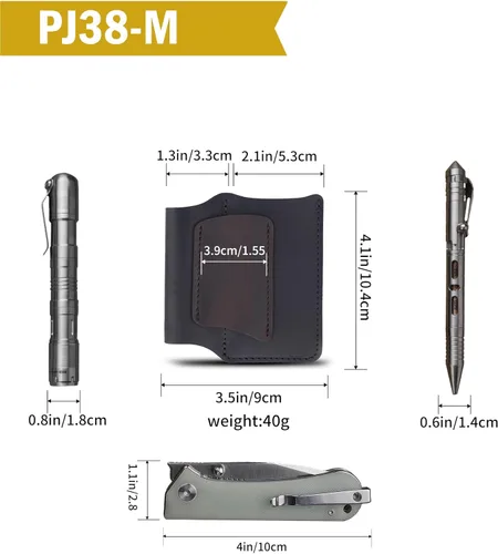 Miniatura 5 de VIPERAED PJ38 Funda multiherramienta de cuero para hombres, 4 en 1, organizador de bolsillo EDC para cuchillo de bolsillo, linterna multiherramienta