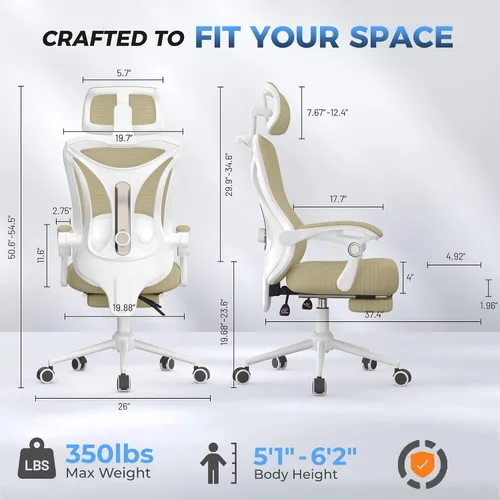 Miniatura 2 de Silla de oficina ergonómica con reposapiés, soporte lumbar ajustable y reposacabezas, silla de computadora reclinable de malla de 90-160°, oficina