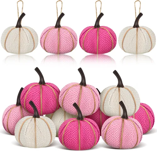 Miniatura 8 de Kajaia 12 piezas de mini adornos colgantes de calabaza de otoño de Acción de Gracias para árbol de 2.05 pulgadas, tela de arpillera, calabaza
