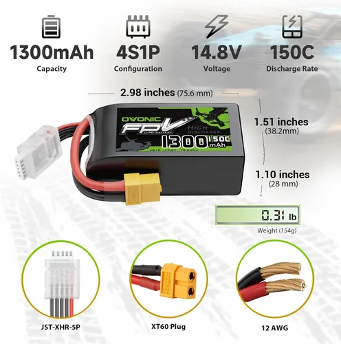 Miniatura 2 de OVONIC Batería Lipo de 14.8V 150C 1300mAh 4S