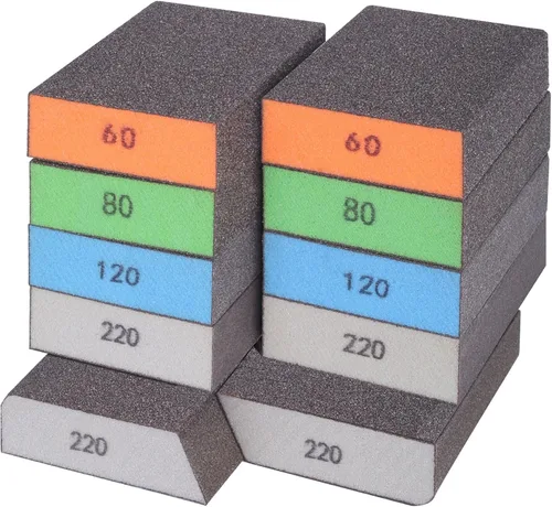 Miniatura 10 de Paquete de 8 bloques de lijado, esponja de lijado de ángulo simple y doble, lavable y reutilizable, bloque de lijado para madera, paneles de yeso