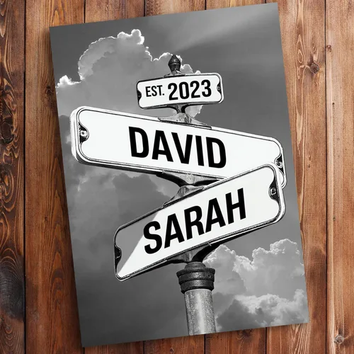 Miniatura 6 de Cartel de calle vintage de lienzo personalizado para parejas, cartel de cruce de caminos con nombre personalizado, el mejor regalo para parejas
