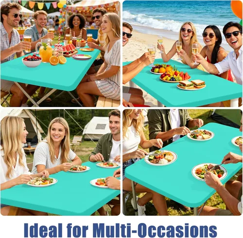 Miniatura 9 de Moosfor Mantel rectangular de elastano de 4 pies, manteles elásticos ajustables para pícnic, funda elástica y lavable para mesa de patio para Azul