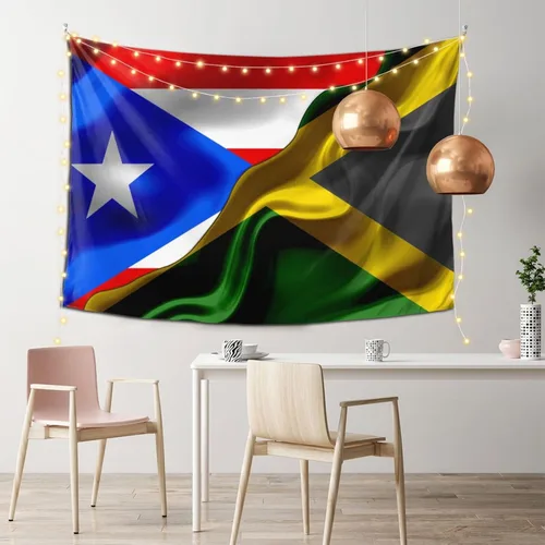 Miniatura 2 de Tapiz de bandera de Jamaica Puerto Rico y Jamaica, 60 x 40 pulgadas, divertido tapiz estético, arte de pared para dormitorio, sala de estar, colgar