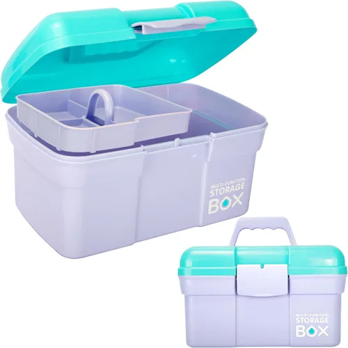 Miniatura 8 de TERGOO Caja organizadora multiusos de 11 pulgadas con bandeja extraíble, organizador portátil de manualidades pequeño con asa, caja de herramientas