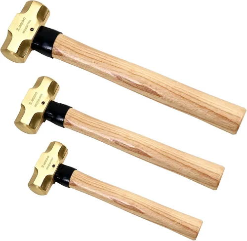 Miniatura 13 de WEDO Juego de martillos de trineo de latón de 2 piezas, 3 lb+5 libras, mango de madera, forjado a presión, resistente a la corrosión, estándar DIN