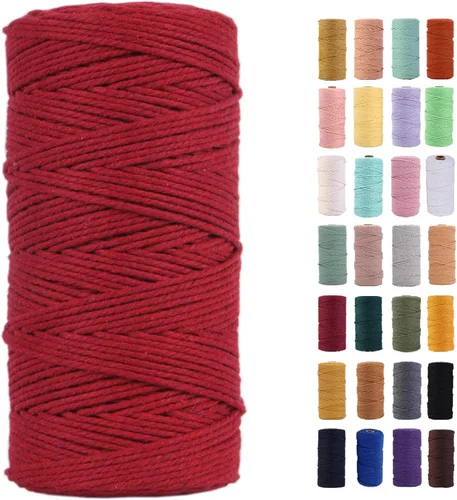 Miniatura 75 de Cordón de macramé gris rosado de 0.118 in x 109 yardas, cuerda de algodón colorido de algodón suave para colgar en la pared, colgar plantas