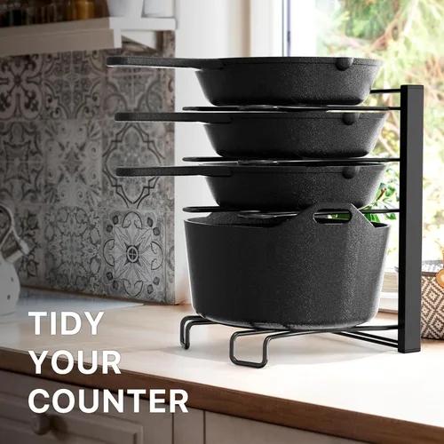 Miniatura 6 de SIMPLE HOUSEWARE Organizador de sartenes de altura ajustable con 5 compartimentos, color negro