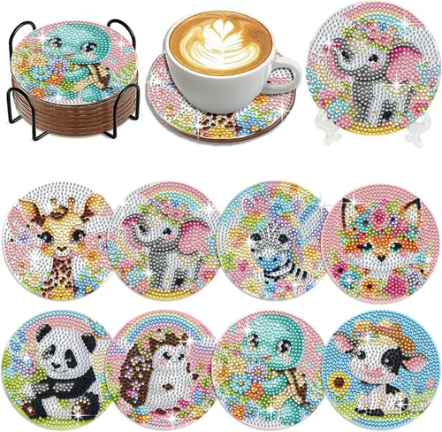 Muzagroo Art Kits de posavasos de pintura de diamantes con soporte para principiantes, kits de pintura de diamantes para adultos, manualidades para