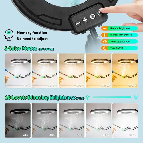 Miniatura 5 de Lupa de 12 veces con luz y soporte, brazo oscilante de 3 secciones ultradelgado, lupa iluminada para manos que ayudan, lámpara de escritorio LED