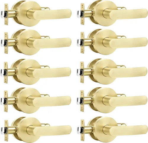 Miniatura 13 de Leydebong Paquete de 10 manijas de puerta de entrada de color dorado claro (con llave similar), perillas de puerta interior resistentes, cerraduras