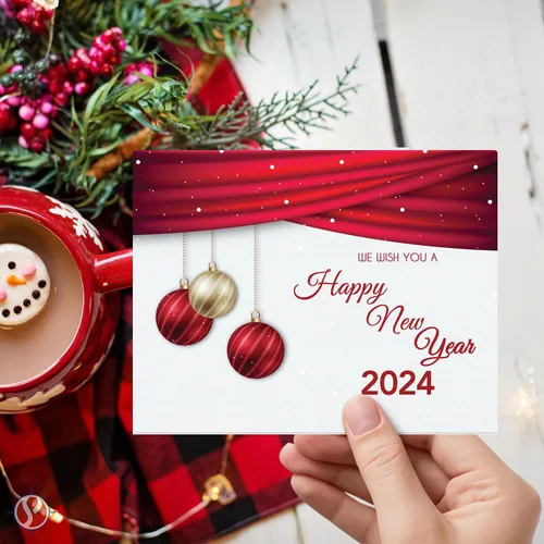 Miniatura 4 de 2024 We Wish You A Happy New Year Tarjetas de felicitación – Nochebuena roja, Navidad, vacaciones, saludos, invitaciones, agradecimientos, anuncios