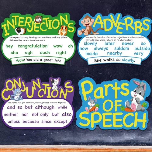 Miniatura 5 de Outus Póster de 10 piezas de discurso para aula, gramática, recortes de gramática educativa, juego de tablones de anuncios para profesores