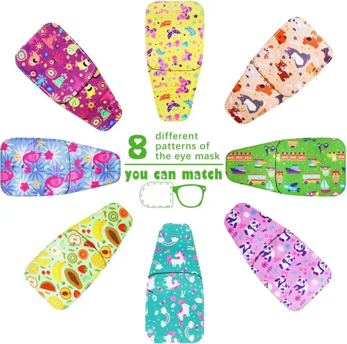 Miniatura 3 de Treela 8 parches de ojos para niños, parche para gafas para cubrir cualquier ojo, parche de tela de dibujos animados para niños y niñas