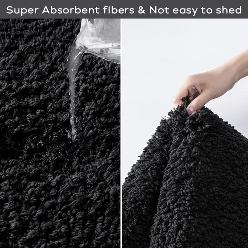 Miniatura 4 de Ashler - Juego de 2 alfombras de baño negras, 2 piezas, tapetes de baño rectangulares de microfibra suave, lavables a máquina, 17 x 24 y 20 x 32