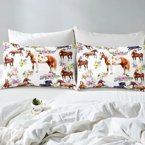Miniatura 8 de Sábana bajera ajustable de caballo, sábanas de flores de animales de granja, tamaño individual para niños, adolescentes, adultos, dormitorio, juego