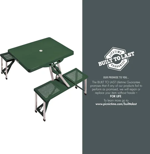 Miniatura 6 de Picnic TIME Mesa de picnic plegable portátil con asientos para 4, mesa de aluminio plegable con bancos y agujero para paraguas, mesa plegable ligera