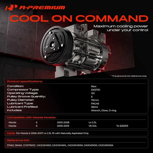 Miniatura 2 de A-Premium Compresor de aire acondicionado con embrague compatible con Mazda 6 2.3L 3.0L 2003-2008