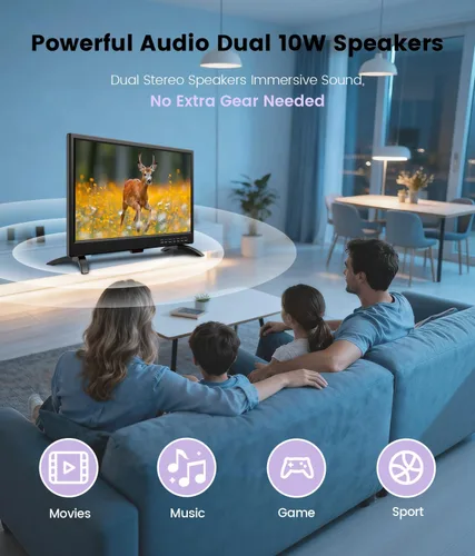 Miniatura 7 de Televisor LED de 19 Pulgadas de Pantalla Ancha con Sintonizadores Digitales ATSC HDMI/VGA/RCA/USB, Televisor de Pantalla Plana de 19 Pulgadas