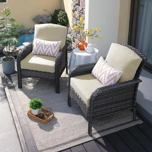 Miniatura 15 de ovios Juego de 2 piezas de muebles para patio, sillas de mimbre para exteriores de 2, sillas de ratán de respaldo alto para todo tipo de clima de 2