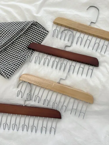 Miniatura 3 de 4 soportes de madera para cinturones, colgador multifuncional para cinturón de madera con 8 ganchos de metal, organizador de perchas de madera