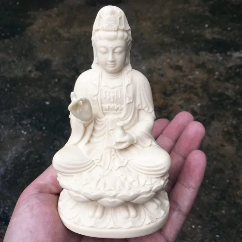 Miniatura 7 de Kingzhuo Estatua de la diosa china, hermosa estatua de Kuan Yin en loto, 5.1 pulgadas de alto (material de poliresina)