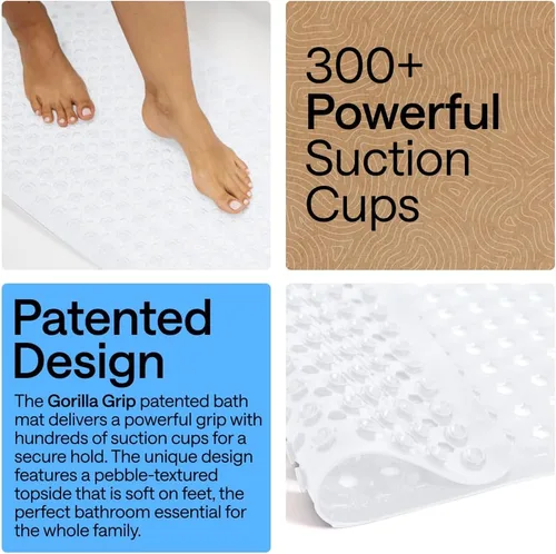 Miniatura 3 de GORILLA GRIP - Alfombrilla patentada para bañera y ducha, 2 paquetes, lavables a máquina, con ventosas y orificios de drenaje para mantener