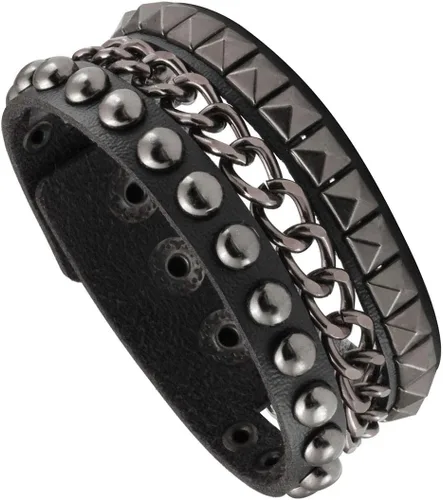 Miniatura 6 de Eigso 3 pulseras punk de cuero para hombres y mujeres de Rock Rivet Wrap Retro Spike pulsera ajustable