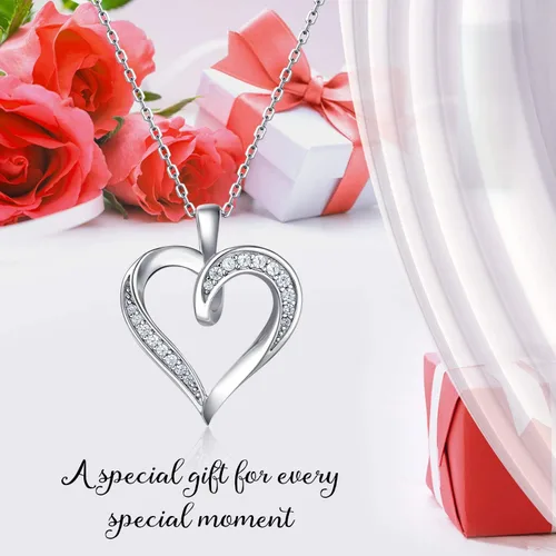 Miniatura 2 de Billie Bijoux Collar de corazón de plata de ley 925 chapado en platino redondo con circonita cúbica y diamante fino, regalo para mujeres y niñas