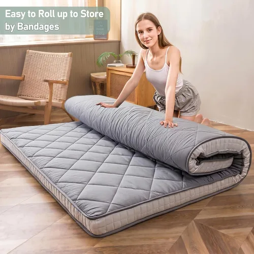 Miniatura 5 de MAXYOYO Colchón de futón japonés para piso - Cubrecolchón extragrueso para cama individual, enrollable y plegable, con patrón de diamante, futón