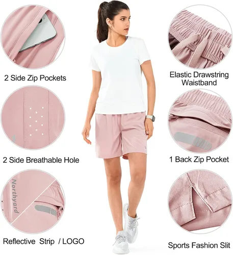 Miniatura 40 de NORTHYARD Pantalones cortos deportivos de senderismo para mujer, de secado rápido, ligeros, para gimnasio, entrenamiento, con 3 bolsillos