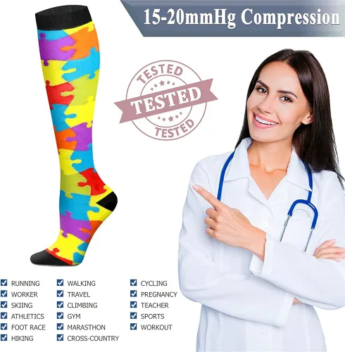 Miniatura 6 de QUXIANG Calcetines de compresión de cobre para mujer y hombre (8 pares) Lo mejor para correr atletismo ciclismo 15-20 mmHg, Cobre