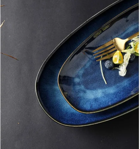 Miniatura 2 de Cabilock Bandeja de pescado Placa de sushi de cerámica Blue Black Snack Serving Plate para fiesta de boda