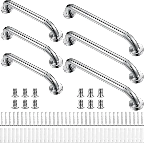 Miniatura 9 de Therwen Paquete de 6 barras de agarre para bañeras y duchas, barras de apoyo de ducha para personas mayores, acero inoxidable, discapacitados