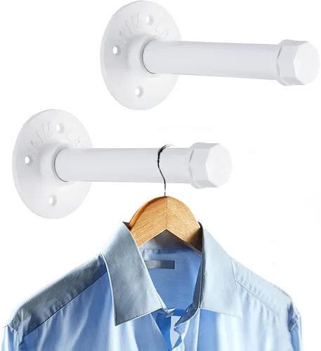 Miniatura 20 de Sumnacon 2 Piezas Barra de Ropa de Tubo Industrial de 5.9 Pulgadas – Perchero de Metal Rústico de Servicio Pesado con Tornillos, Soporte para Ropa