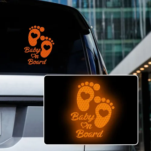 Miniatura 3 de Adhesivo reflectante de alta intensidad para automóvil de bebé a bordo, impermeable, linda huella de bebé en coche, letrero de advertencia de Verde