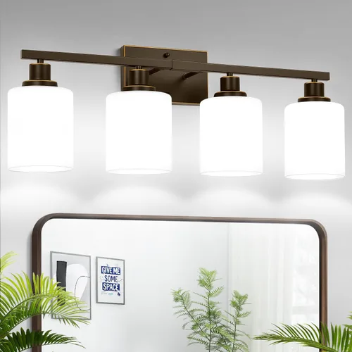 Miniatura 21 de MOKATNG Juego de 2 apliques de pared para baño, luces de tocador modernas negras con pantalla de vidrio blanco, lámpara de pared de baño