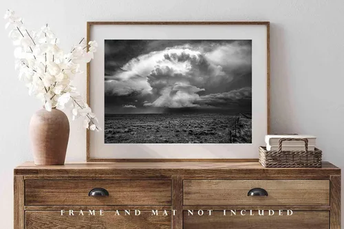 Miniatura 4 de Impresión fotográfica de tormenta (sin marco) Imagen en blanco y negro de Supercell Tormenta de tormenta sobre altas llanuras de Oklahoma Panhandle