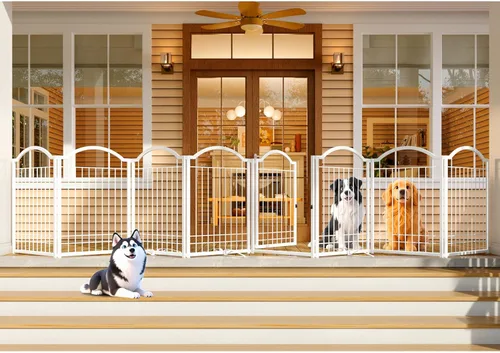 Miniatura 9 de 4NM Puerta de metal expandible para perros sin perforaciones, extra ancha de 144 pulgadas, extra alta de 32 pulgadas, puerta para mascotas