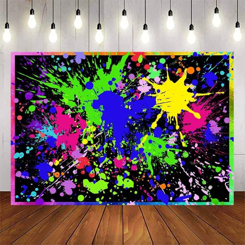 Miniatura 2 de Avezano Telón de fondo de fiesta de neón brillante que brilla en la oscuridad, graffiti colorido, pintura de salpicaduras, telón de fondo de limo