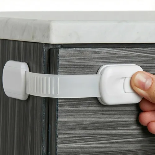 Cerraduras de correa de seguridad para niños (paquete de 4) cerraduras para bebés para armarios y cajones, inodoro, refrigerador y más. Almohadillas