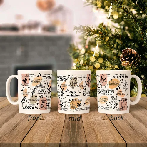 Miniatura 4 de DOTAIN Taza de cerámica con citas inspiradoras de conciencia sobre la salud mental bohemia (11 onzas), doble cara impresa, con citas positivas
