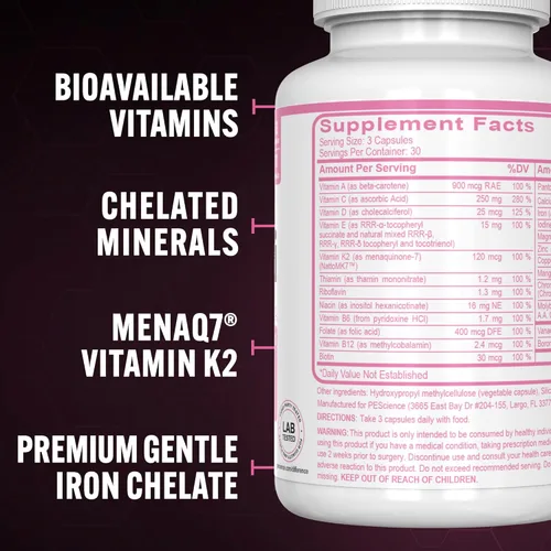 Miniatura 3 de PEScience TruMulti Women's Multivitamínico con vitamina C, D, zinc de primera calidad para apoyo inmunológico y estrés, 90 cápsulas