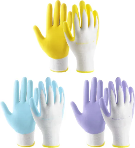 HANDLANDY HLDD Gardening Gloves for Women, Womens Work Gloves with Foam Nitrile Coating, 6&3 Pairs Garden Glove DIY 3 pares