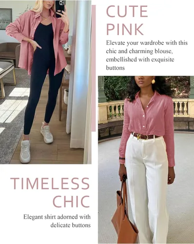 Miniatura 4 de Odosalii - Camisas con botones para mujer, con cuello en V, manga larga, enrolladas, blusas elegantes y formales para negocios y ocasiones casuales