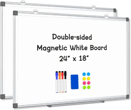 Miniatura 9 de Pizarra blanca grande de borrado en seco para pared, 60 x 40 pulgadas, pizarra magnética de doble cara con bandeja larga para bolígrafos, pizarra