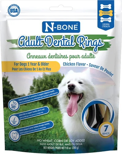 N-Bone Anillos dentales para adultos con sabor a pollo, 7 bolsas de 9.8 onzas, marrón, 1 unidad (paquete de 1)